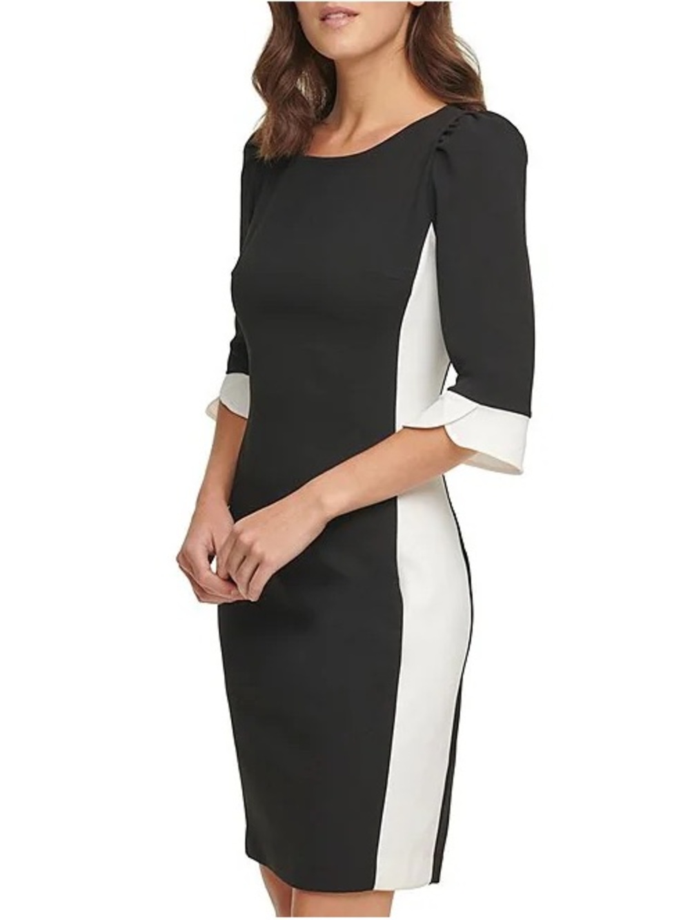 DKNY Black and White Colorblock Midi Sheath Dress